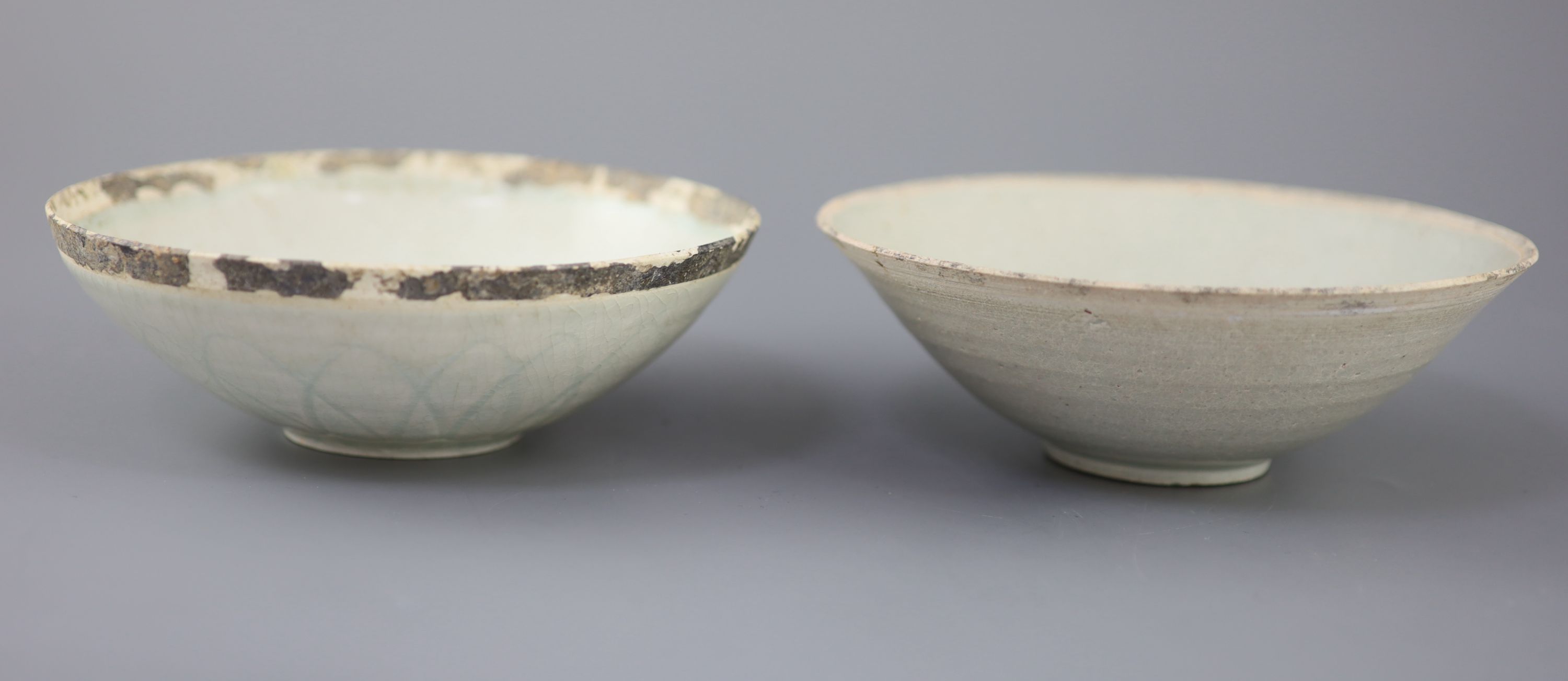 Two Chinese Qingbai bowls, Song dynasty, 17.7 and 17.8cm